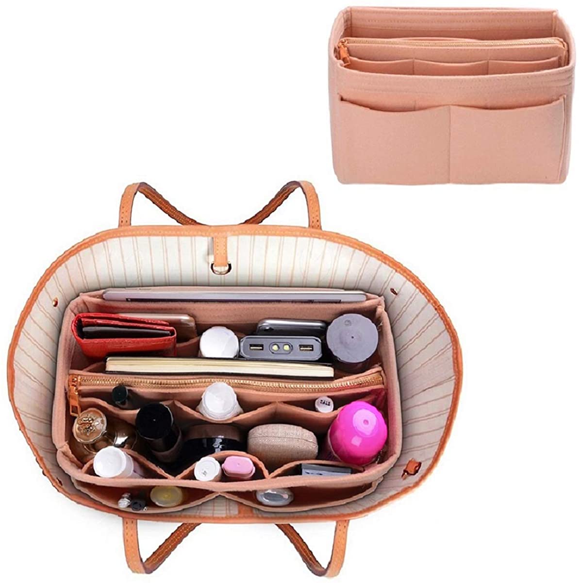 Purse Organizer Insert, Felt Bag organizer with zipper, Handbag & Tote Shaper, For Speedy Neverfull Tote, 5 Sizes