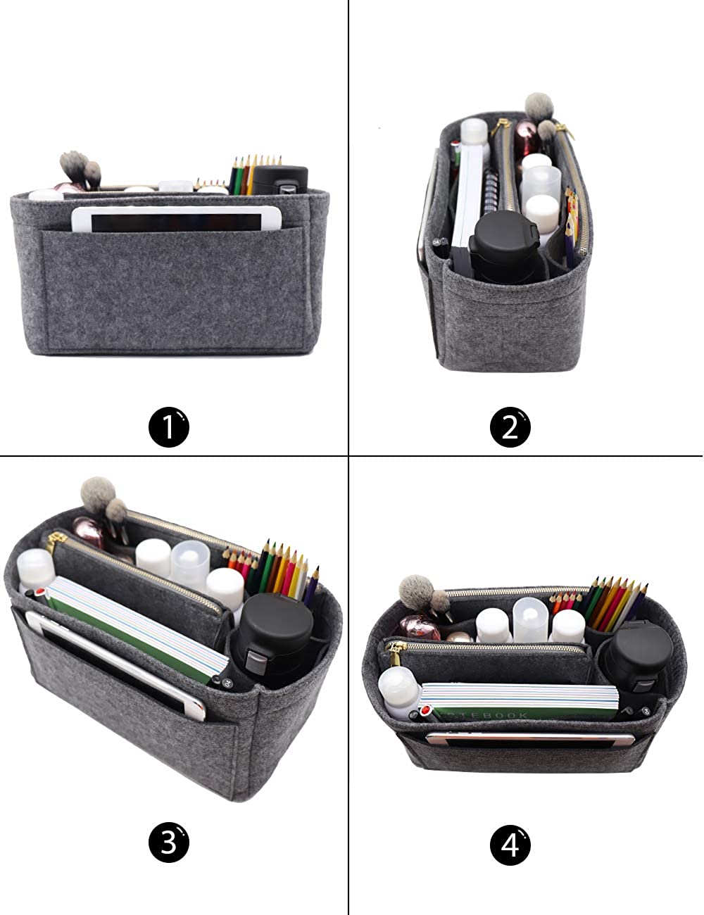 Felt Purse Bag Organizer Insert with zipper Bag Tote Shaper Fit Speedy Neverfull MM GM