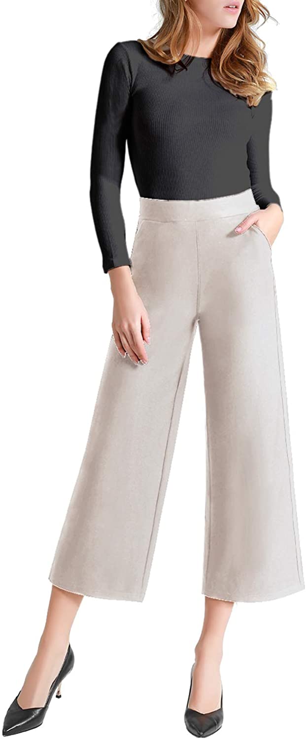 Tsful High Waisted Wide Leg Pants for Women Summer Business Casual Crop Dress Pants Stretch Pull On Capris