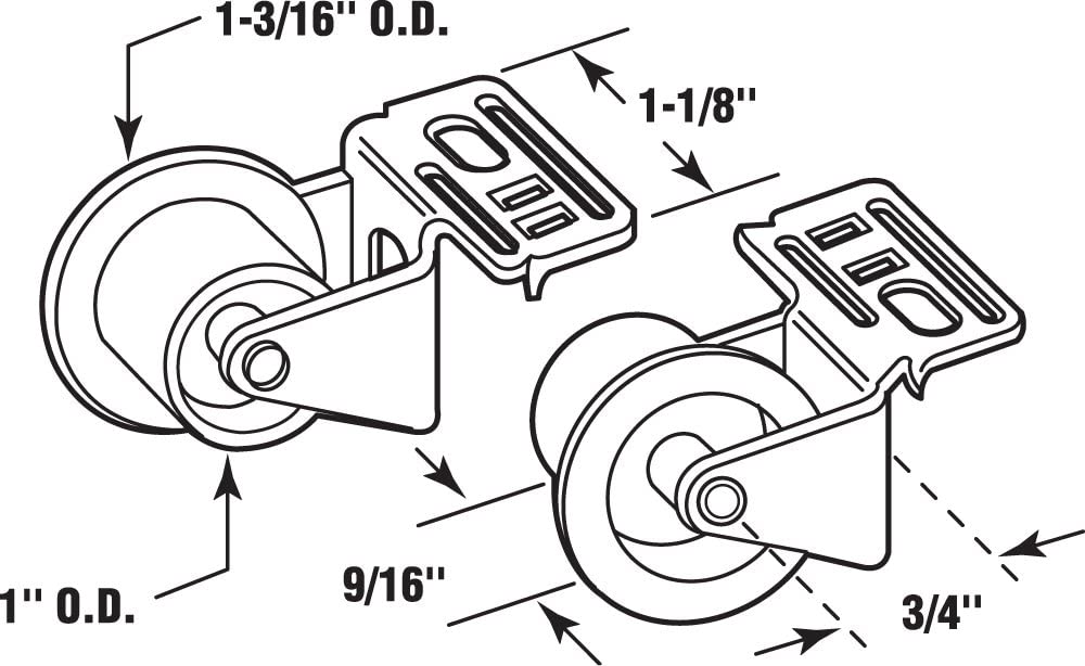 Prime-Line R 7147 Drawer Guide Roller Assembly, 1 in. Outside Diameter, Plastic Wheel on Steel Bracket