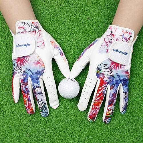 wosofe Golf Glove Women Ladies Pair Cool Leather Both Hand Summer Floral Colorful Breathable Sport Gloves - JOY2ESpree