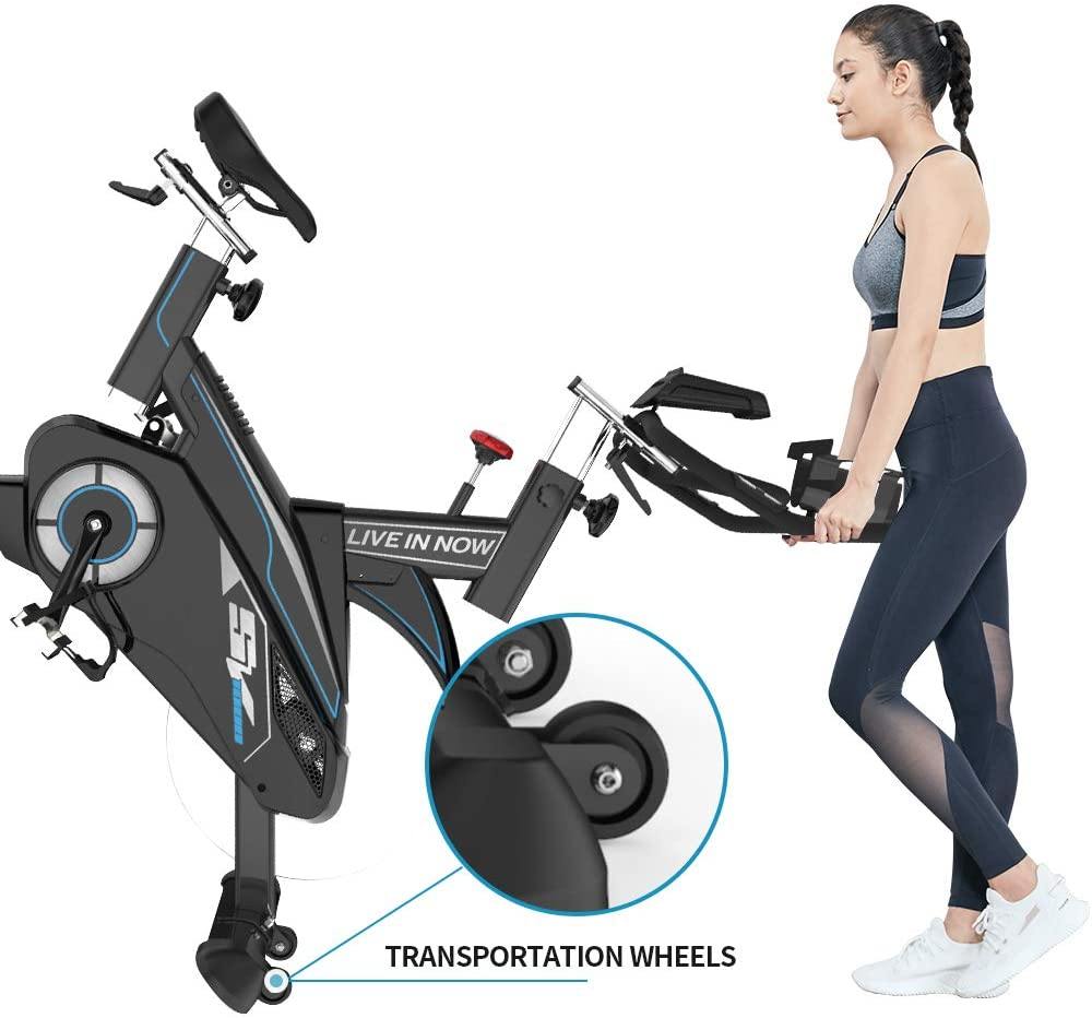 Pooboo Indoor Cycling Bike Belt Drive Exercise Bike Stationary with Comfortable Seat Cushion, Tablet Holder and LCD Monitor for Home Workout - JOY2ESpree