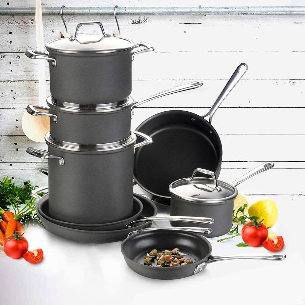 cooper pan Hard Anodized Nonstick Induction Cookware Set,13-Piece Aluminum Pots and Pans Set with Lids, Dishwasher Safe Oven Safe, Black - JOY2ESpree