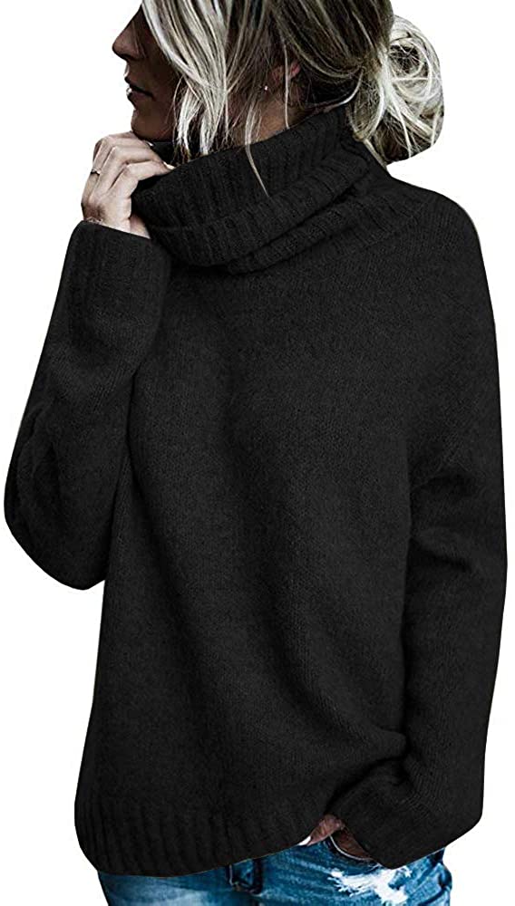 FISACE Womens Solid Round Neck Oversized Turtleneck Full Sleeve Knitted Sweater Pullover