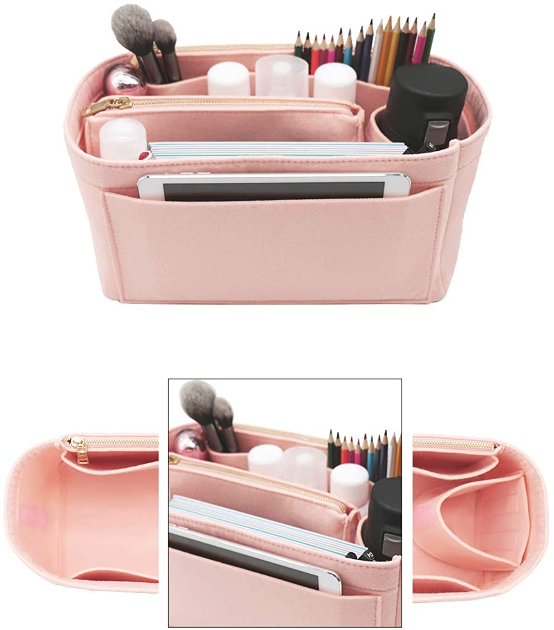 Felt Purse Bag Organizer Insert with zipper Bag Tote Shaper Fit Speedy Neverfull MM GM
