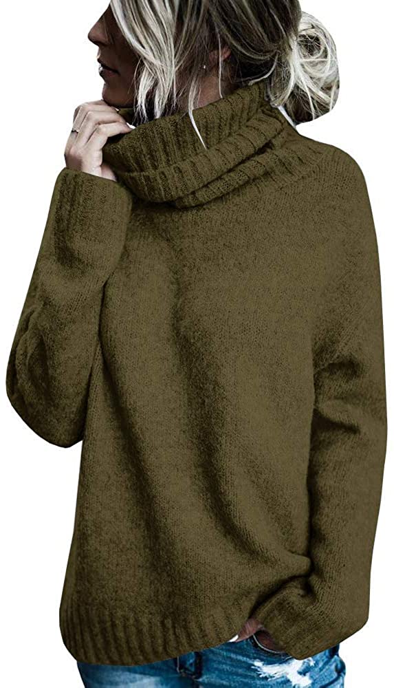 FISACE Womens Solid Round Neck Oversized Turtleneck Full Sleeve Knitted Sweater Pullover