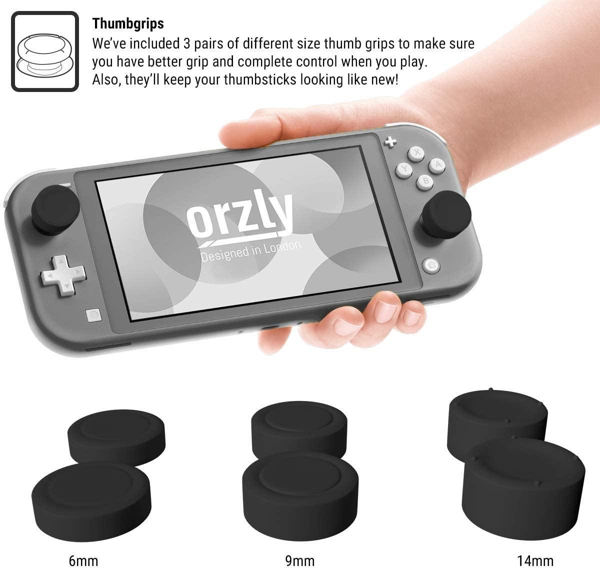 Orzly Grip Case for Nintendo Switch Lite – Case with Comfort Padded Hand Grips, Kickstand, Pack of Thumb Grips - Turquoise Blue - JOY2ESpree