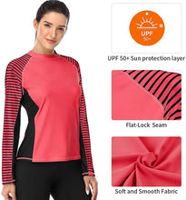 
                        
                          將圖片載入圖庫檢視器 CharmLeaks Women's Long Sleeve Rashguard UPF 50 Sun Protection Swimsuit Top Striped Swim Shirts
                        
                      