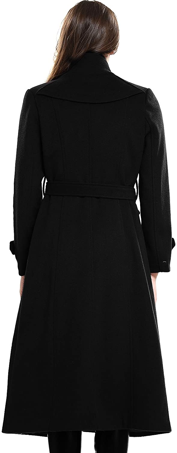 Escalier Women's Wool Trench Coat Winter Double-Breasted Jacket with Belts