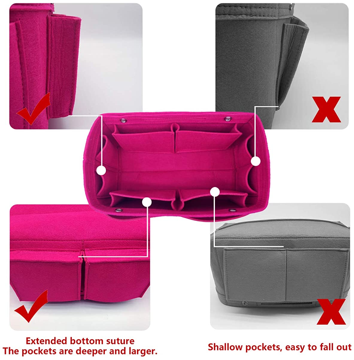 Felt Purse Organizer Insert Bag organizer Multi Pocket Bag in Bag Organizer Shaper