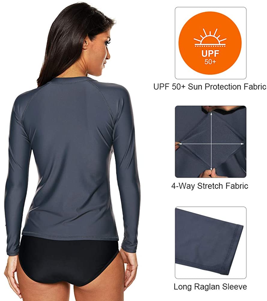 CharmLeaks Women's Long Sleeve Rashguard UPF 50 Sun Protection Swimsuit Top Striped Swim Shirts