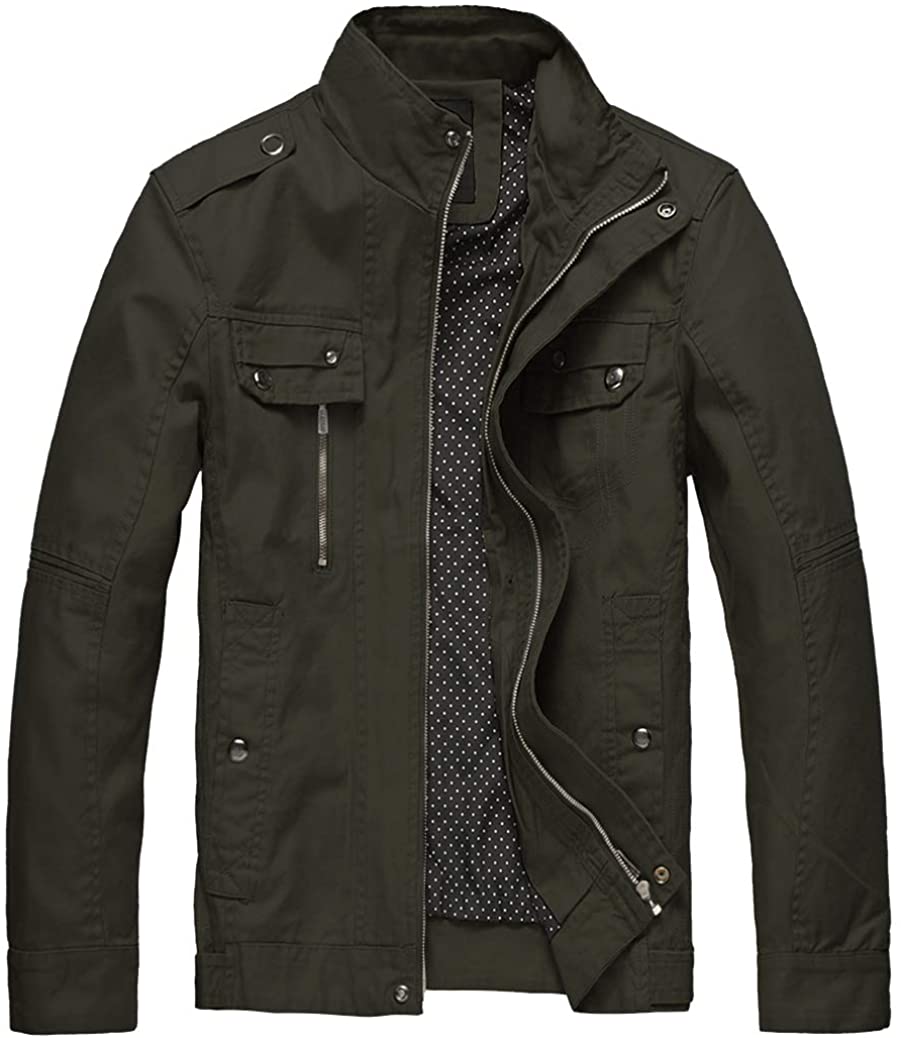Wantdo Men's Cotton Stand Collar Lightweight Front Zip Jacket