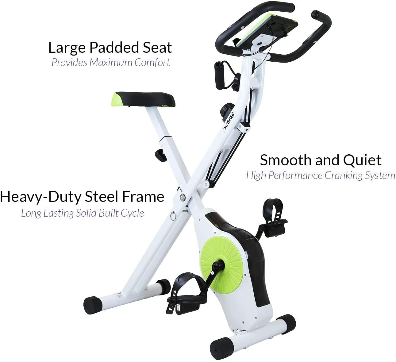 Xspec Indoor Foldable Stationary Upright Exercise Cardio Workout Cycling Bike with 16-Level Resistance, Magenta/Lime - JOY2ESpree