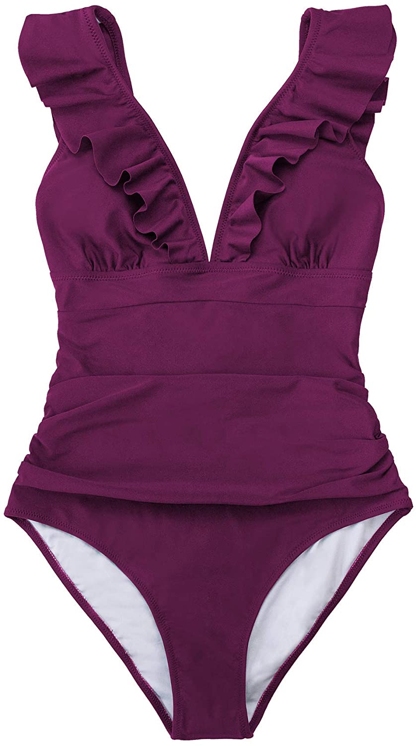 CUPSHE Women's V Neck One Piece Swimsuit Ruffled Lace Up Monokini