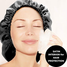 
                        
                          Load image into Gallery viewer, Large Satin Lined Shower Cap- Adjustable, Waterproof, Satin Interior for Hair Protection
                        
                      