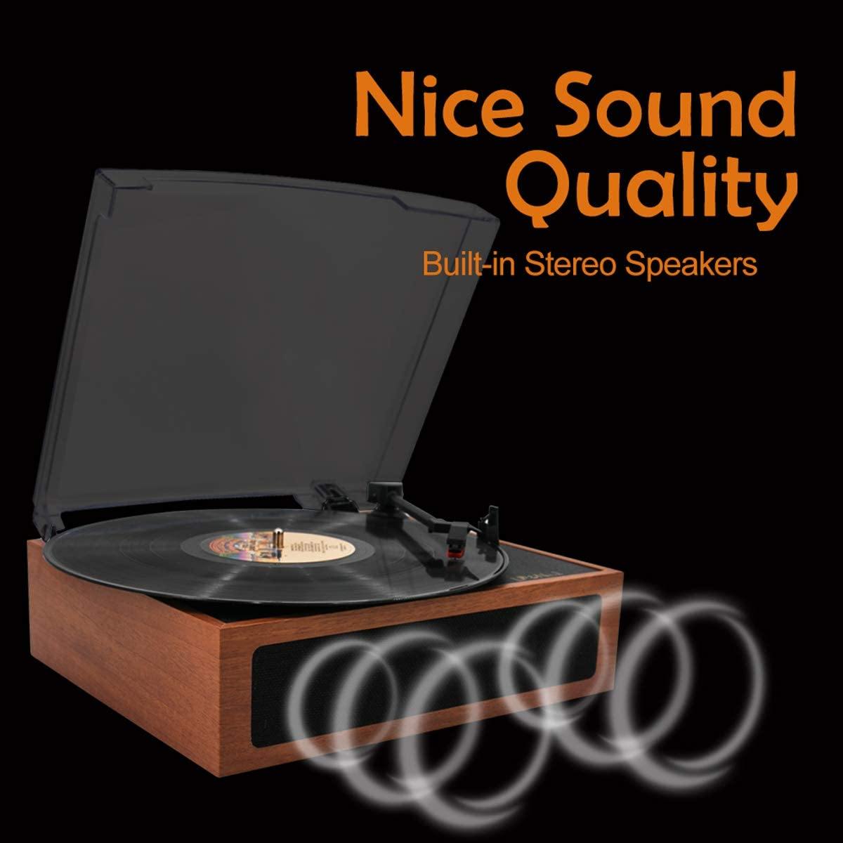 LP&No.1 Portable Suitcase Turntable with Stereo Speaker,3 Speeds Belt-Drive Vinyl Record Player Black - JOY2ESpree