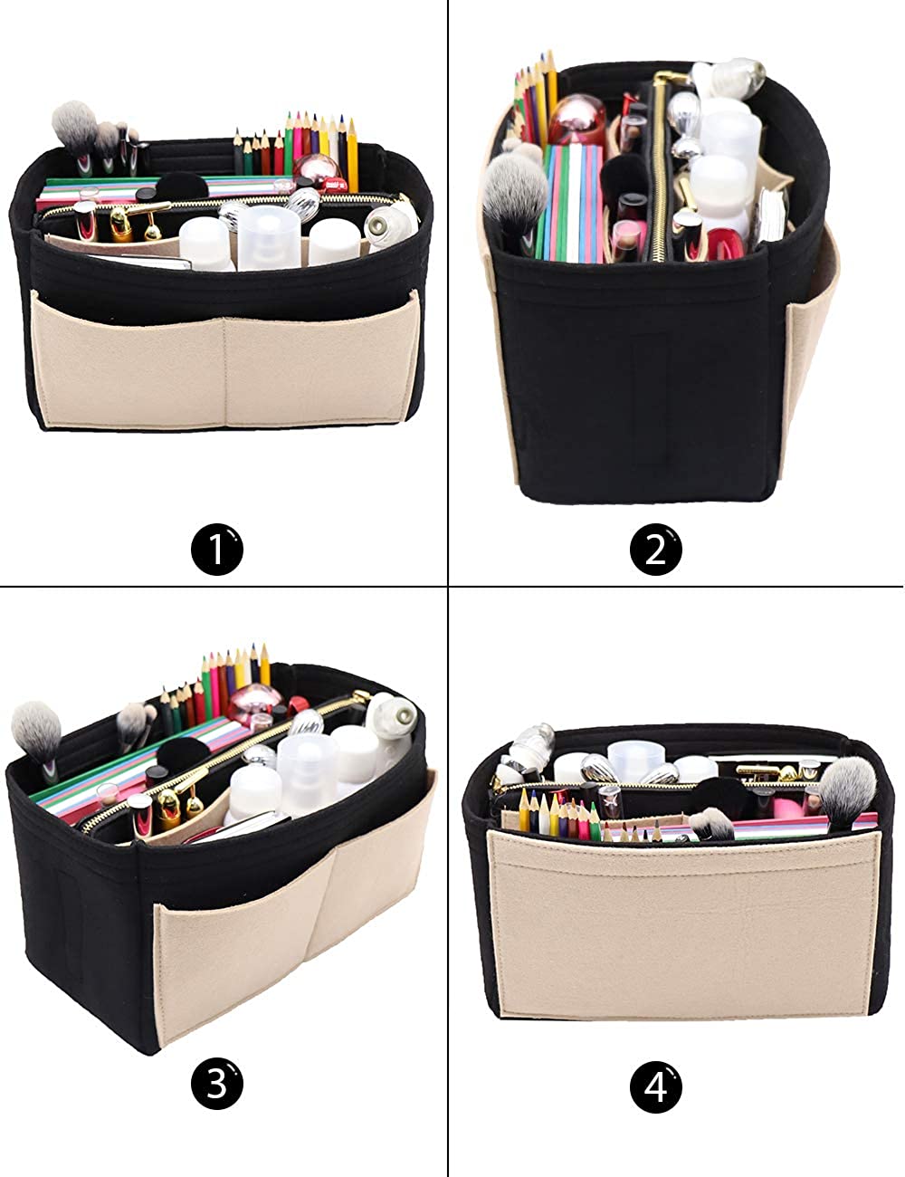 Felt Purse Bag Organizer Insert with zipper Bag Tote Shaper Fit Speedy Neverfull MM GM