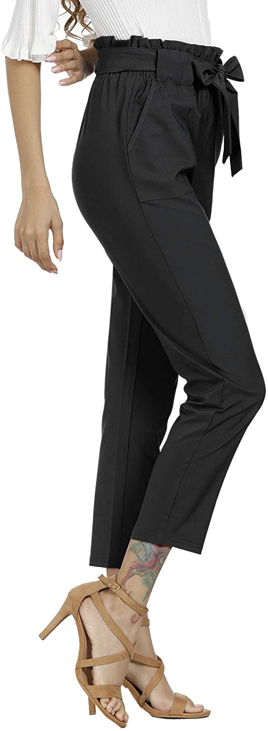 Freeprance Women's Pants Casual Trouser Paper Bag Pants Elastic Waist Slim Pockets