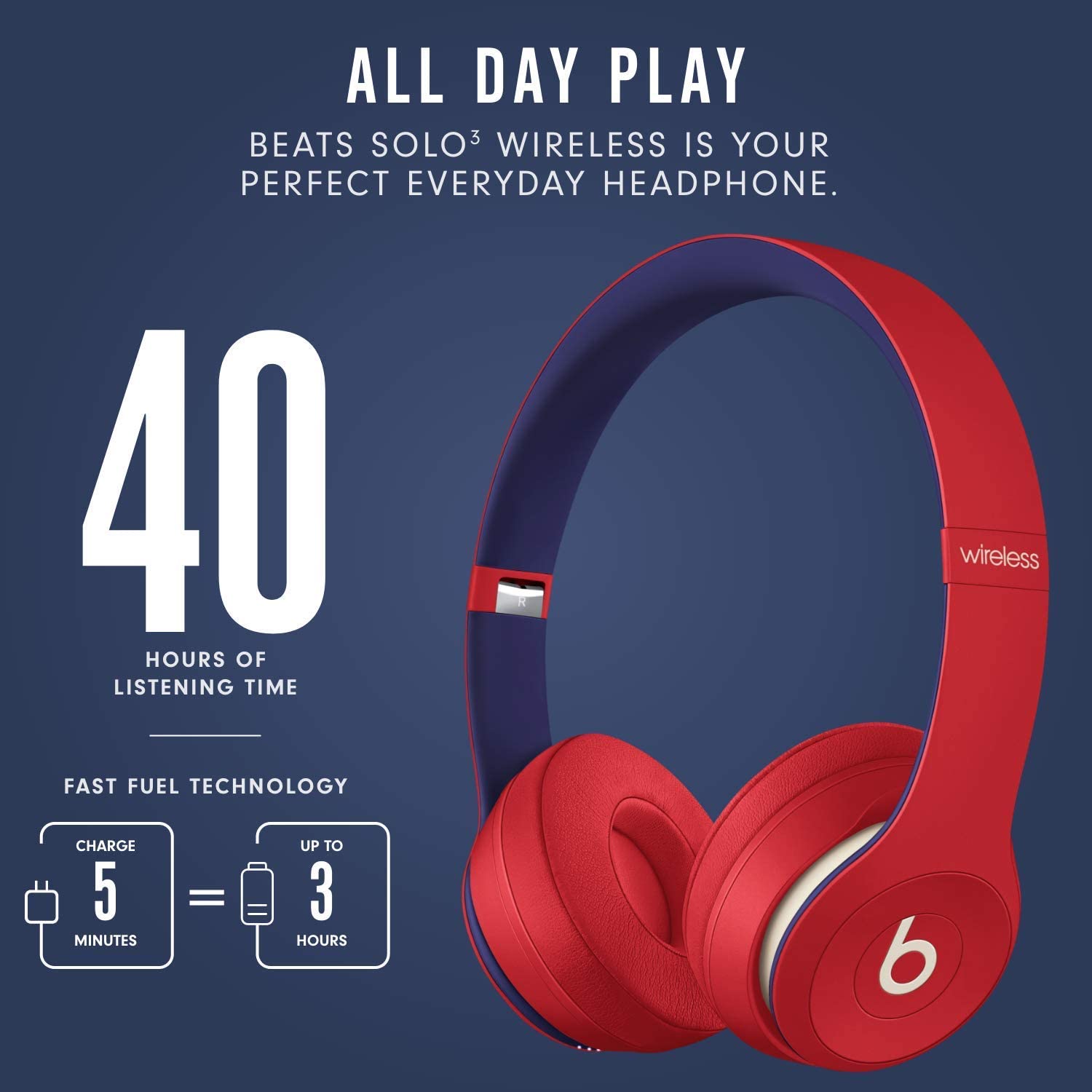 Beats Solo3 Wireless On-Ear Headphones - Apple W1 Headphone Chip, Class 1 Bluetooth, 40 Hours of Listening Time, Built-in Microphone - Satin Gold