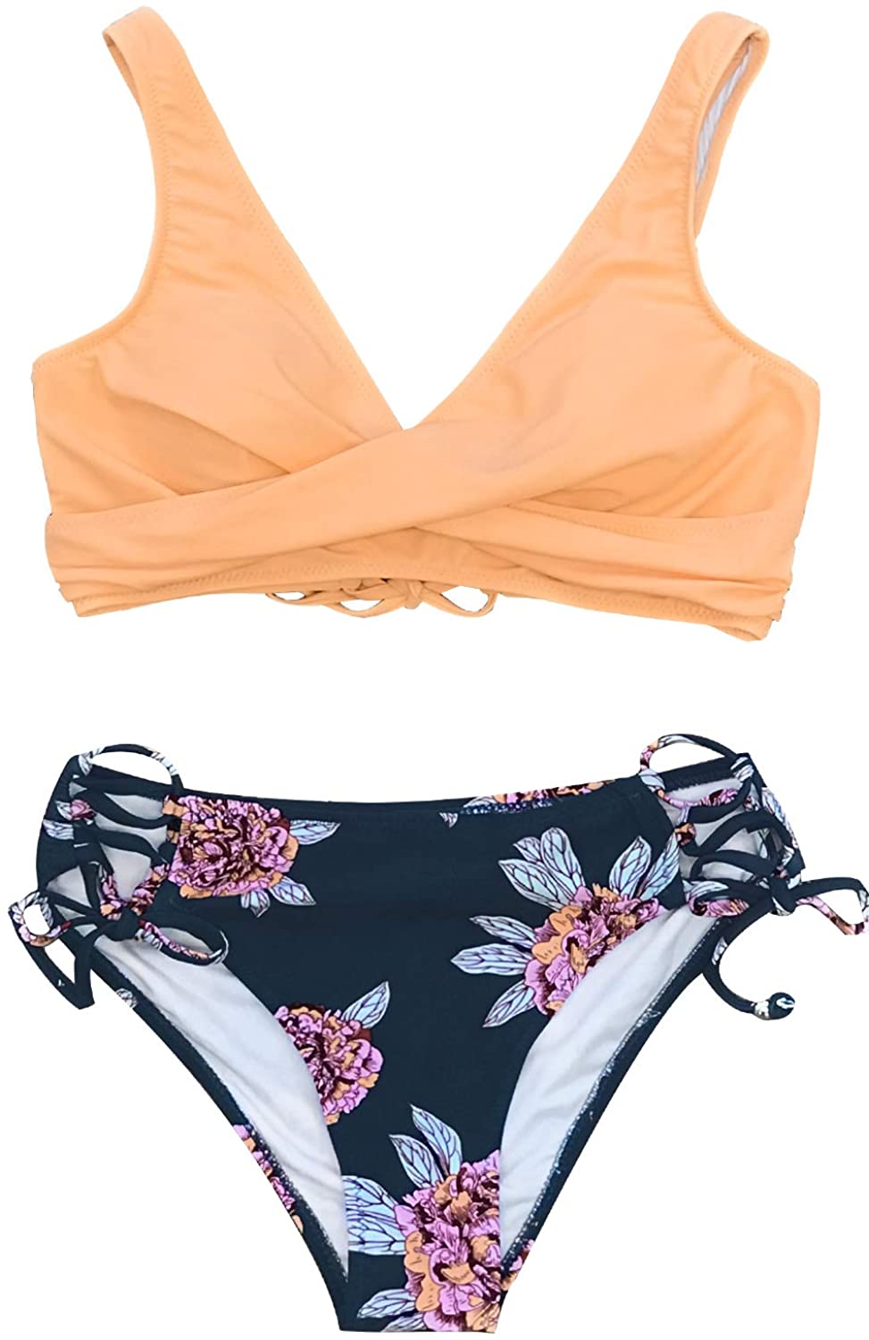 CUPSHE Women's Bikini Swimsuit Floral Print Lace Up Two Piece Bathing Suit