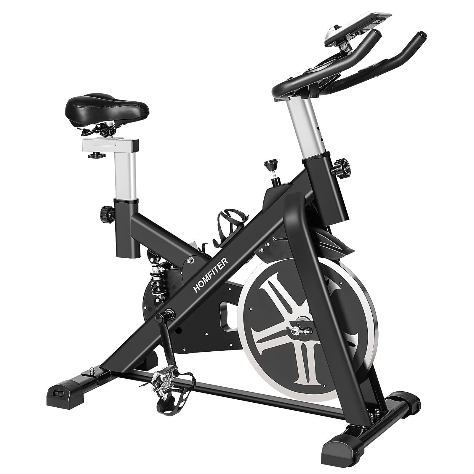 HOMEFITER Indoor Cycling Bike Exercise Bike Stationary Fitness Workout Bikes with Comfortable Seat Cushion LCD Monitor, Silent Smooth- Solid Black - JOY2ESpree