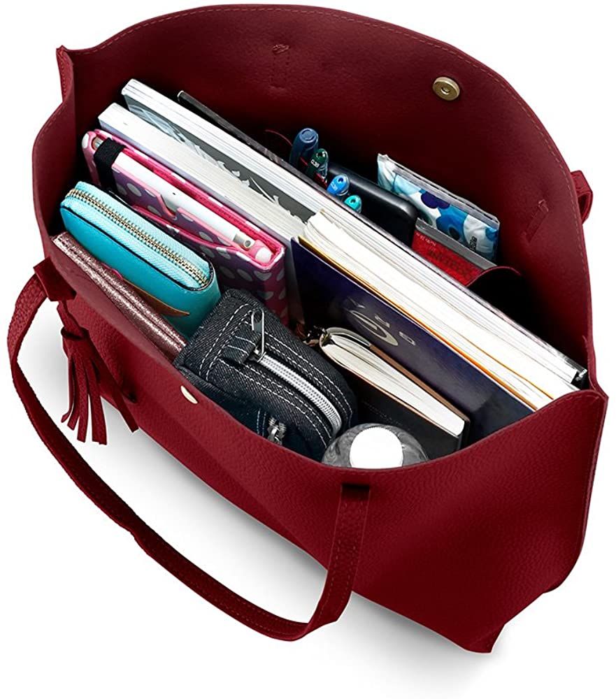 Oct17 Women Large Tote Bag - Tassels Faux Leather Shoulder Handbags, Fashion Ladies Purses Satchel Messenger Bags