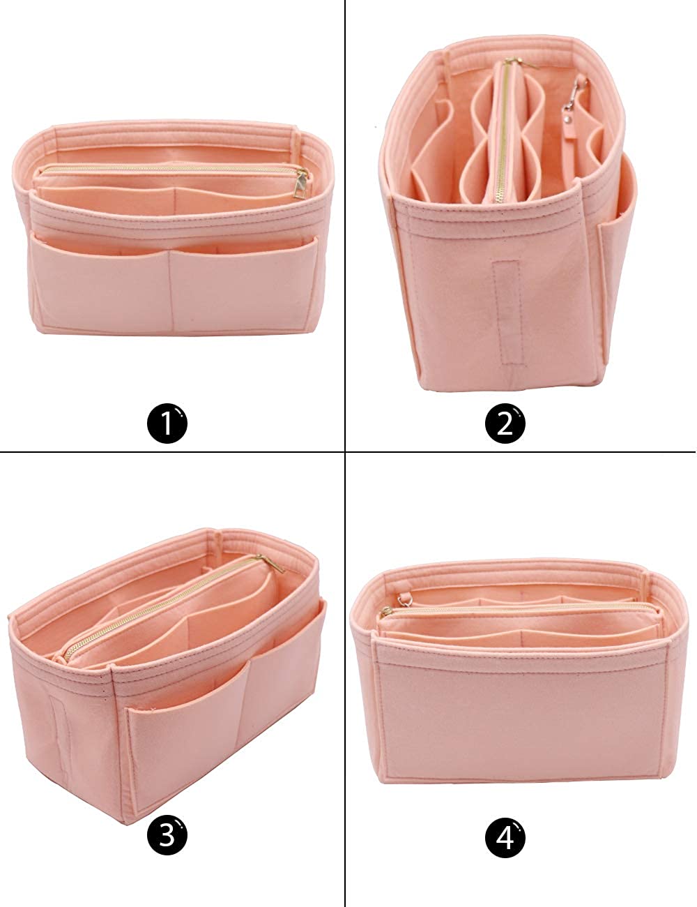 Felt Purse Bag Organizer Insert with zipper Bag Tote Shaper Fit Speedy Neverfull MM GM