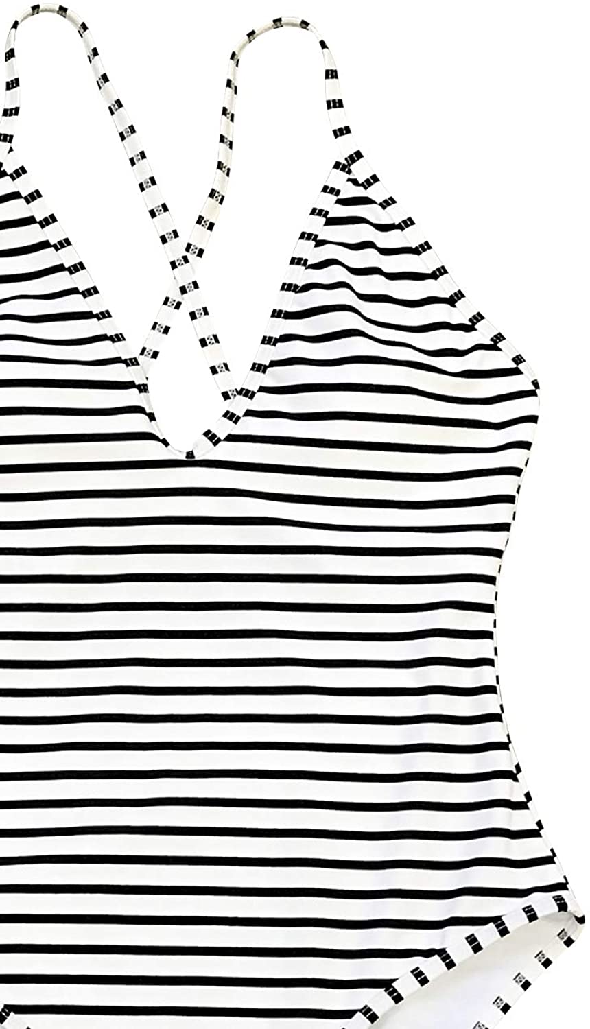 CUPSHE Women's One Piece Swimsuit Striped Scoop Neck Cross Back Beach Swimwear Bathing Suits