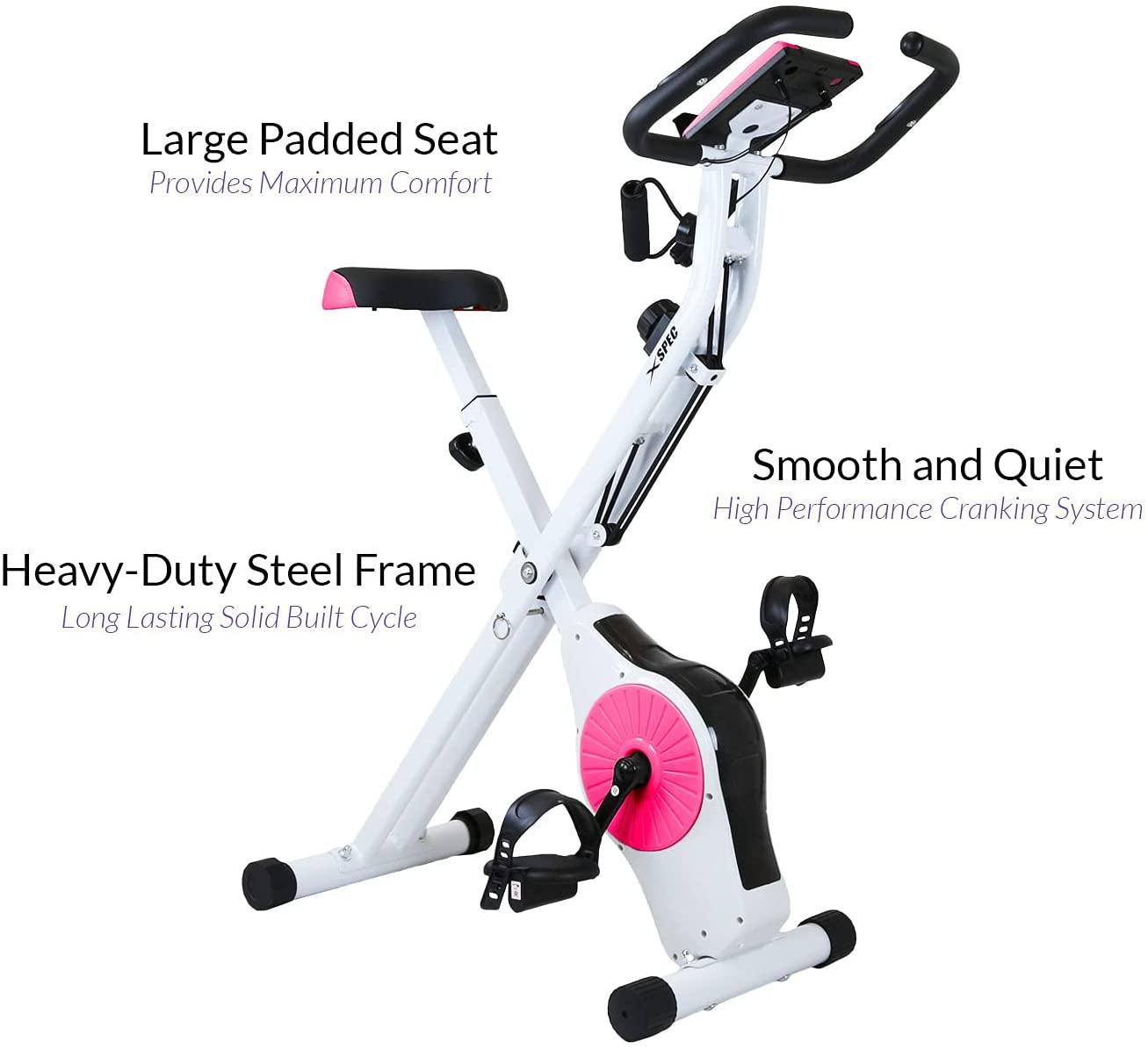 Xspec Indoor Foldable Stationary Upright Exercise Cardio Workout Cycling Bike with 16-Level Resistance, Magenta/Lime - JOY2ESpree