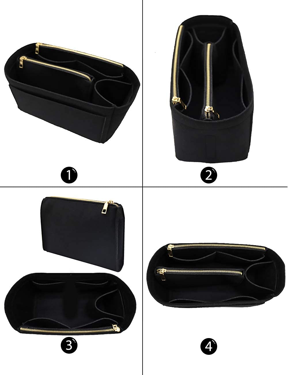 Felt Purse Bag Organizer Insert with zipper Bag Tote Shaper Fit Speedy Neverfull MM GM