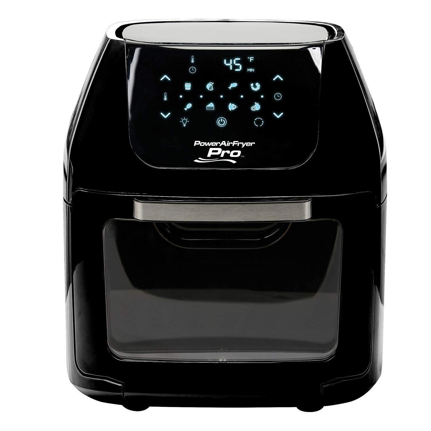 PowerXL Air Fryer Pro, Crisp, Cook, Rotisserie, Dehydrate; 7-in-1 Cooking Features; Deluxe Air Frying Accessories; 3 Recipe Books (6 Qt, Black) - JOY2ESpree