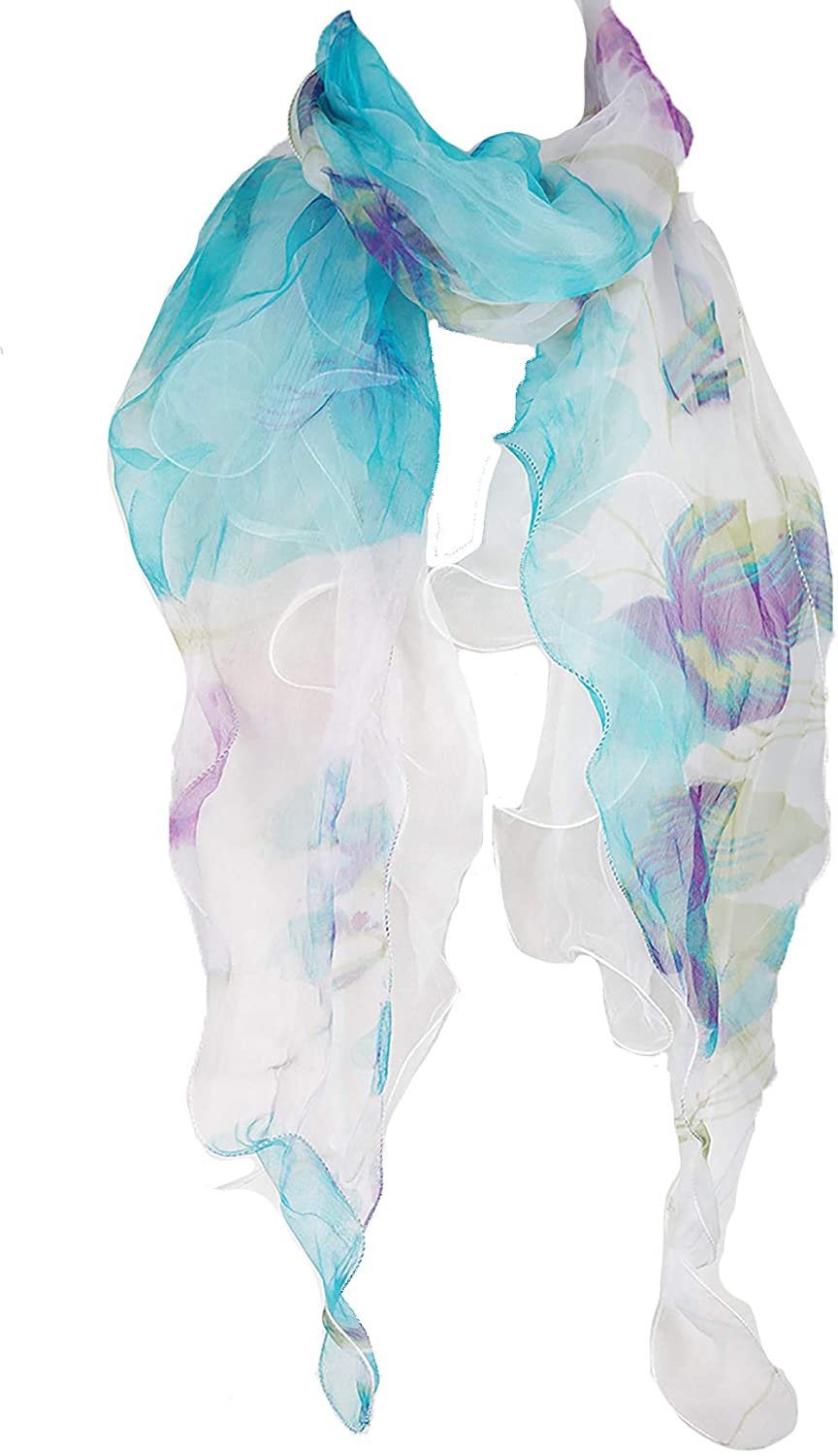 Double Layer Silk scarf, Floral Ruffle Silk Scarf, Summer scarf