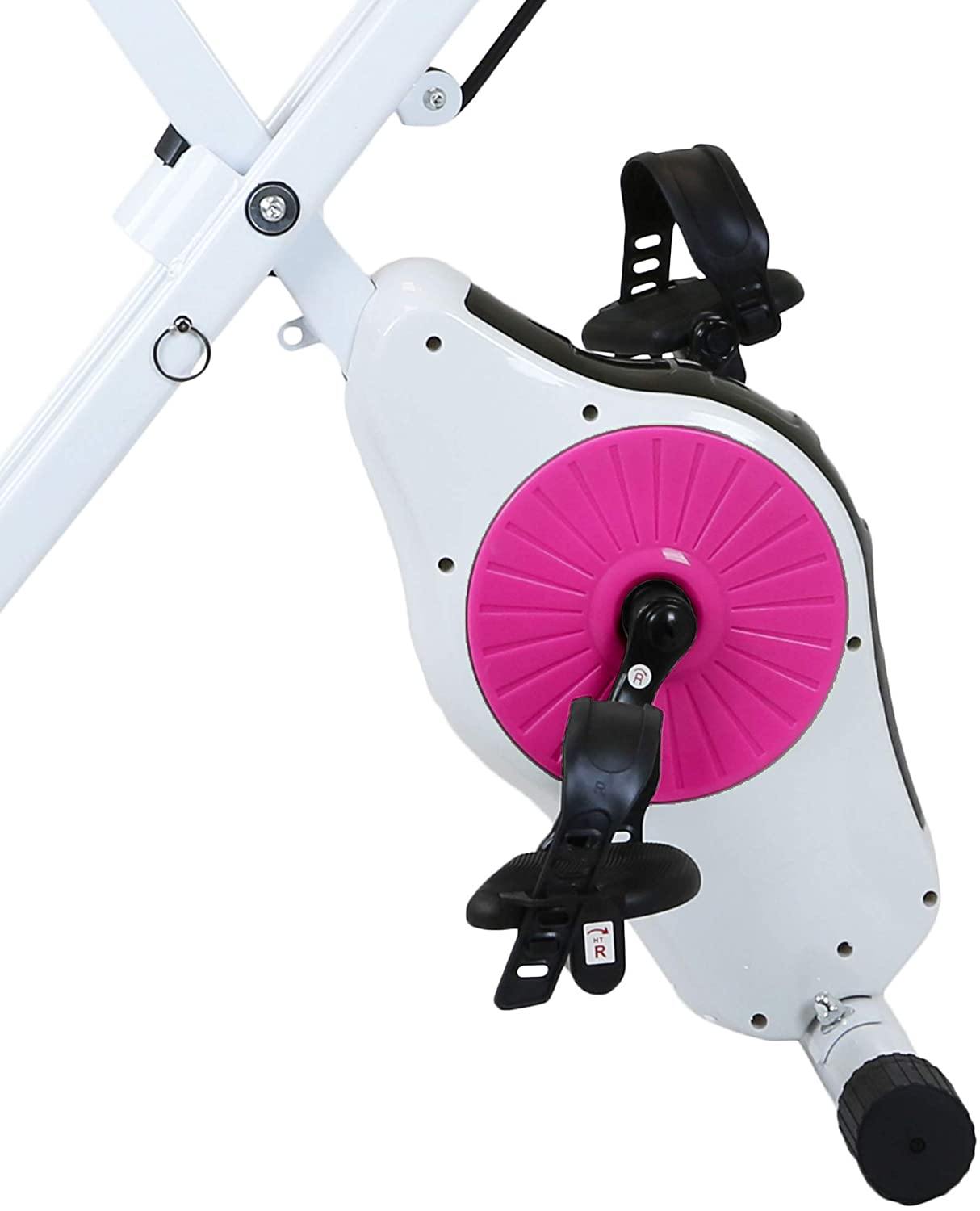 Xspec Indoor Foldable Stationary Upright Exercise Cardio Workout Cycling Bike with 16-Level Resistance, Magenta/Lime - JOY2ESpree