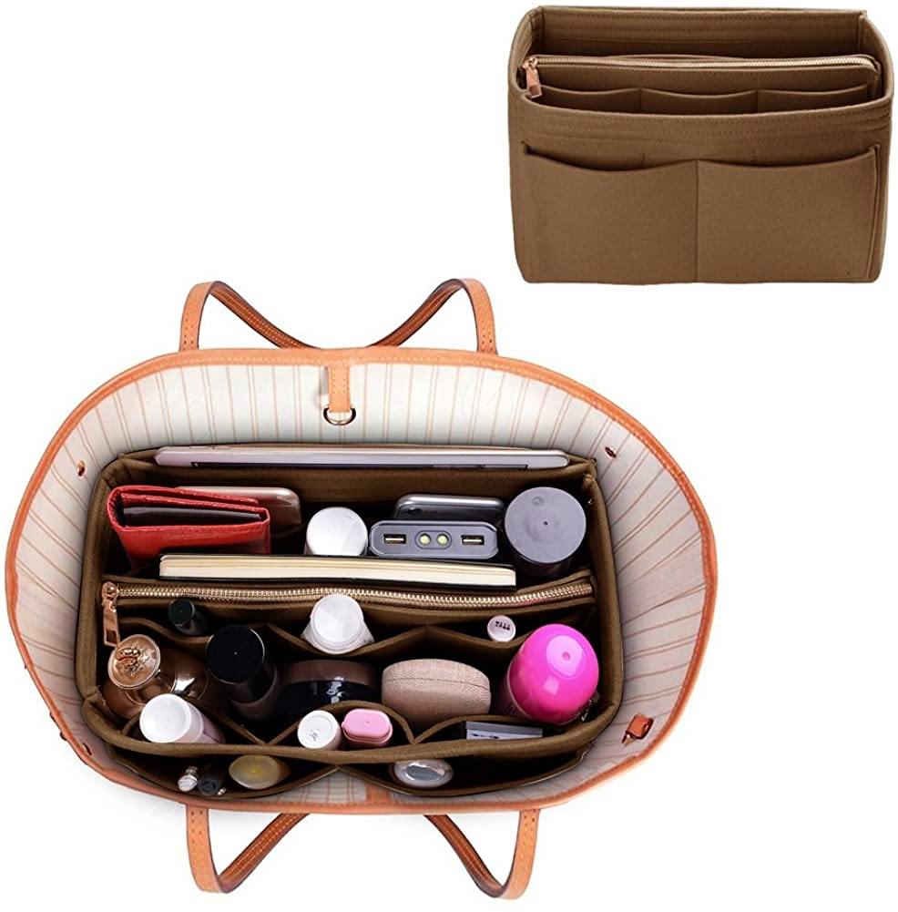 Purse Organizer Insert, Felt Bag organizer with zipper, Handbag & Tote Shaper, For Speedy Neverfull Tote, 5 Sizes