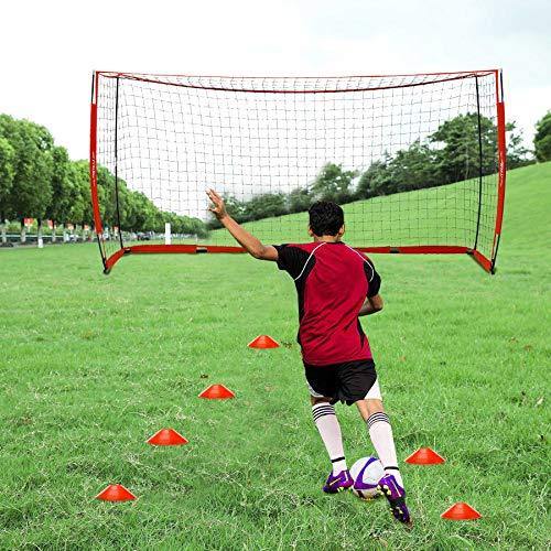 Pinty 12x6ft Soccer Goal, Knotless Kids' Soccer Net with 12pcs Soccer Cones Set in Multi Colors, Easy Setup Steel Poles and Portable Design - JOY2ESpree
