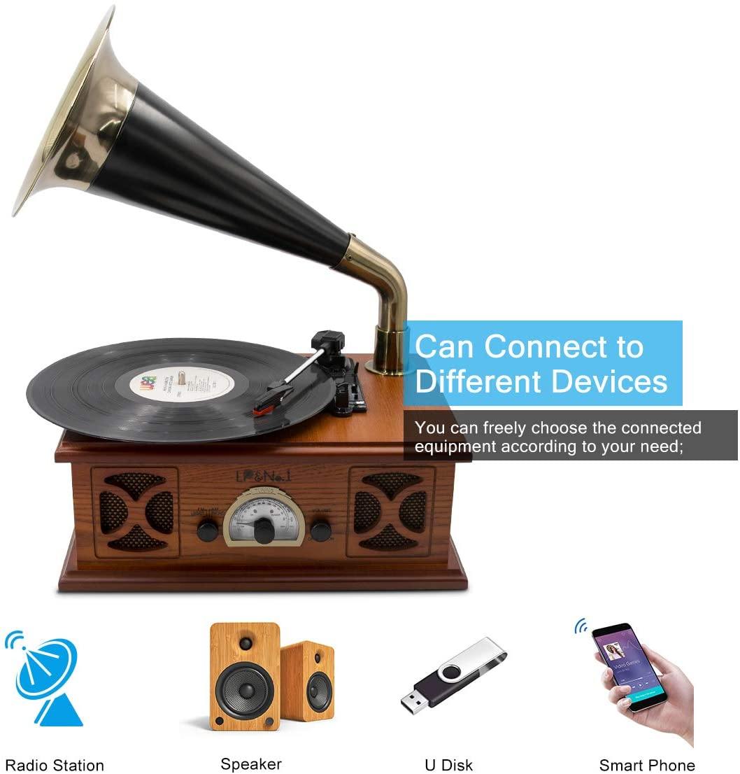 LP&NO.1 Record Player, Classic Bluetooth Turntable with USB Recording - JOY2ESpree