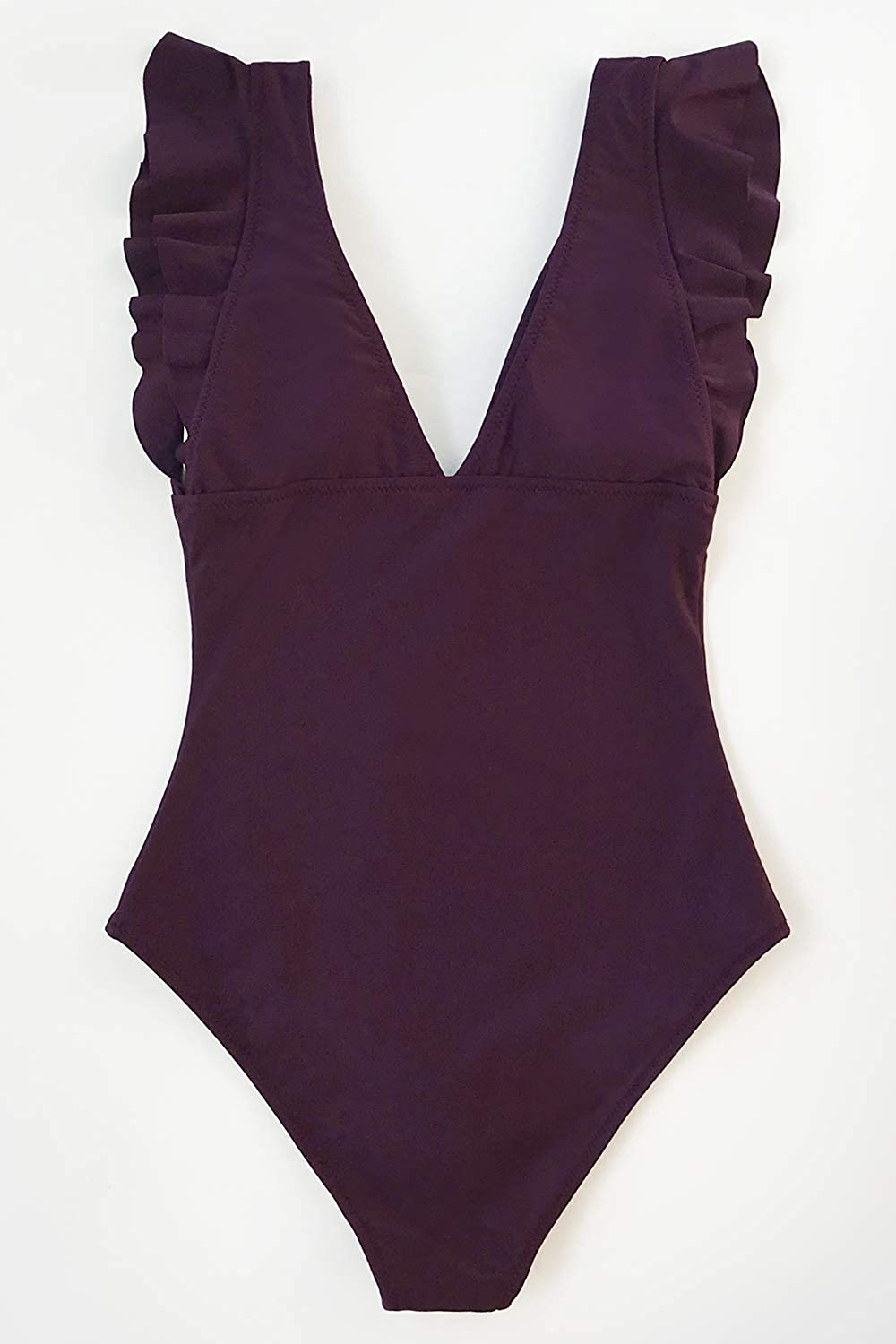 CUPSHE Women's One Piece Swimsuit V Neck Ruched Ruffle Shoulder Swimwear Bathing Suits