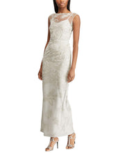 
                        
                          Cargar imagen en el visor de la galería, LAUREN RALPH LAUREN Womens Kirlene Illusion Floral Evening Dress Silver 2
                        
                      