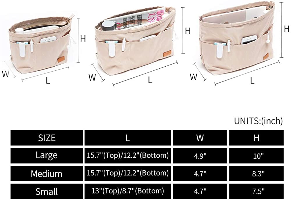 iN. Purse Organizer Insert with zipper Nylon fabric for women Handbags & Totebag