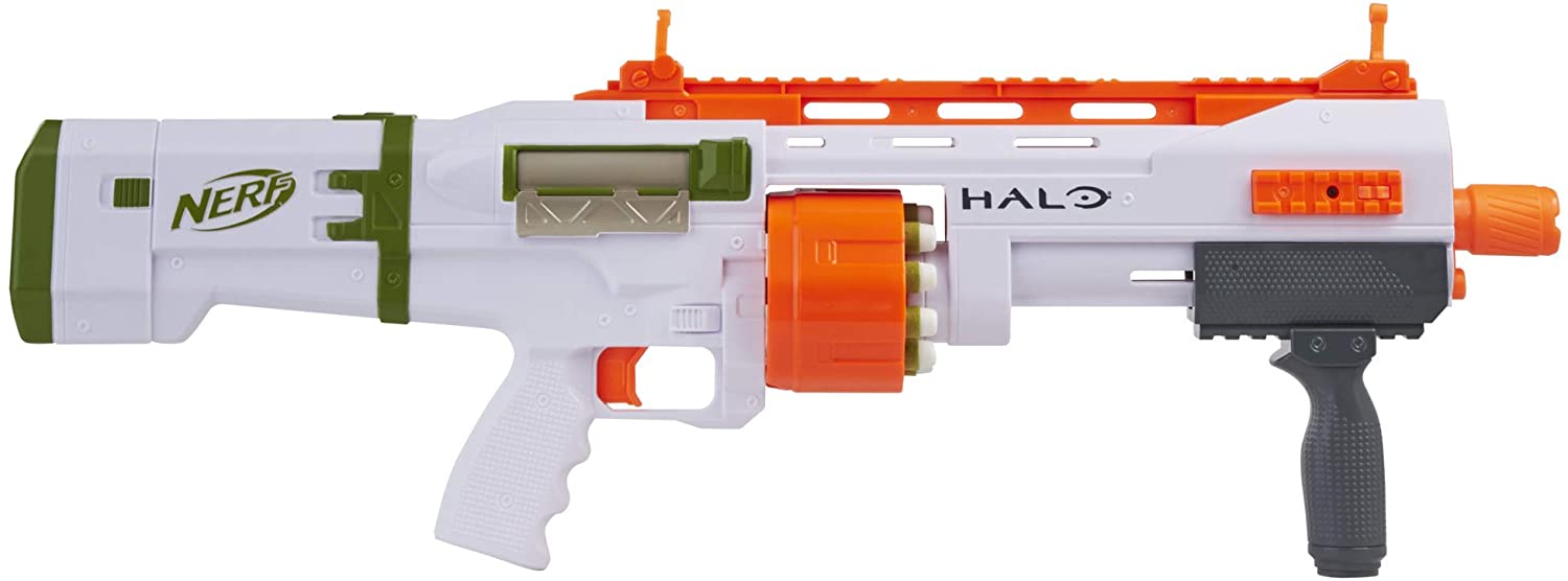 NERF Halo Bulldog SG Dart Blaster -- Pump-Action, Rotating 10-Dart Drum, Tactical Rails, 10 Official Elite Darts, Skin Unlock Code