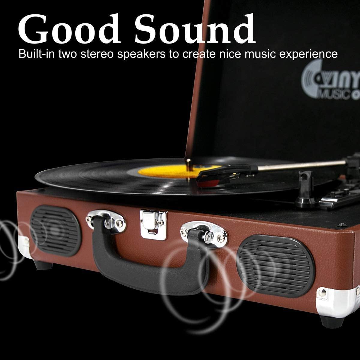Retro Record Player for 33/45/78 RPM Vinyl Records,Bluetooth Belt-Drive Turntable - JOY2ESpree