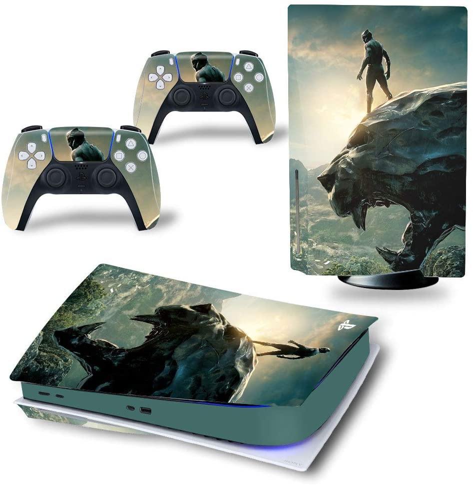 Mmoptop PS5 Skin for Playstation 5 Disc Version Console and Controller Vinyl Cover Skins Wrap - Black Pan-Ther - JOY2ESpree