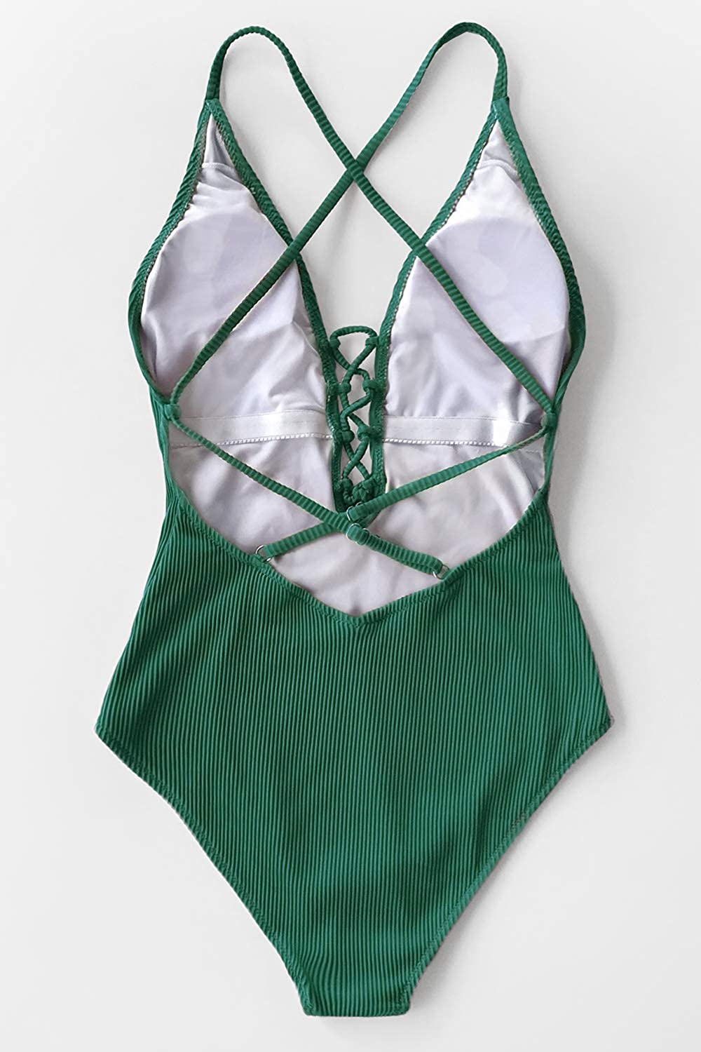 CUPSHE Women's Solid Color V Neck Lace Up One Piece Swimsuit