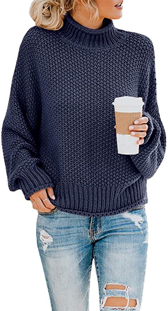 Saodimallsu Womens Turtleneck Oversized Sweaters Batwing Long Sleeve Pullover Loose Chunky Knit Jumper - JOY2ESpree