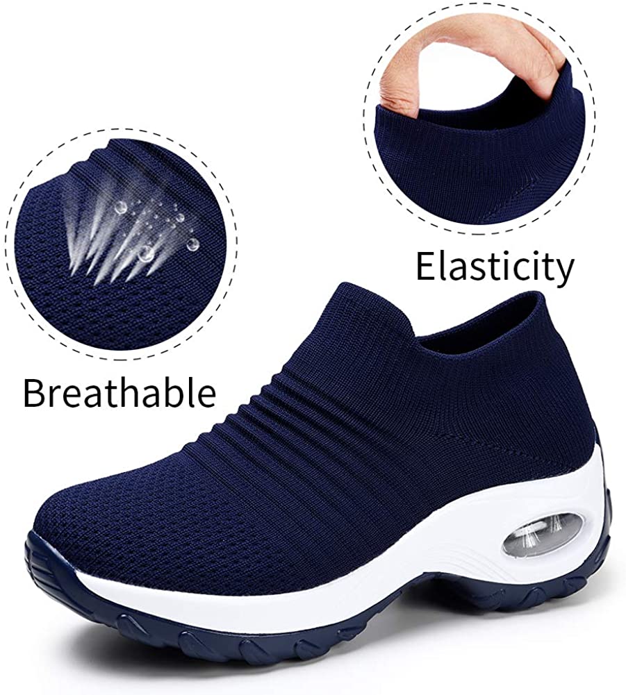 STQ Slip On Breathe Mesh Walking Shoes Women Fashion Sneakers Comfort Wedge Platform Loafers