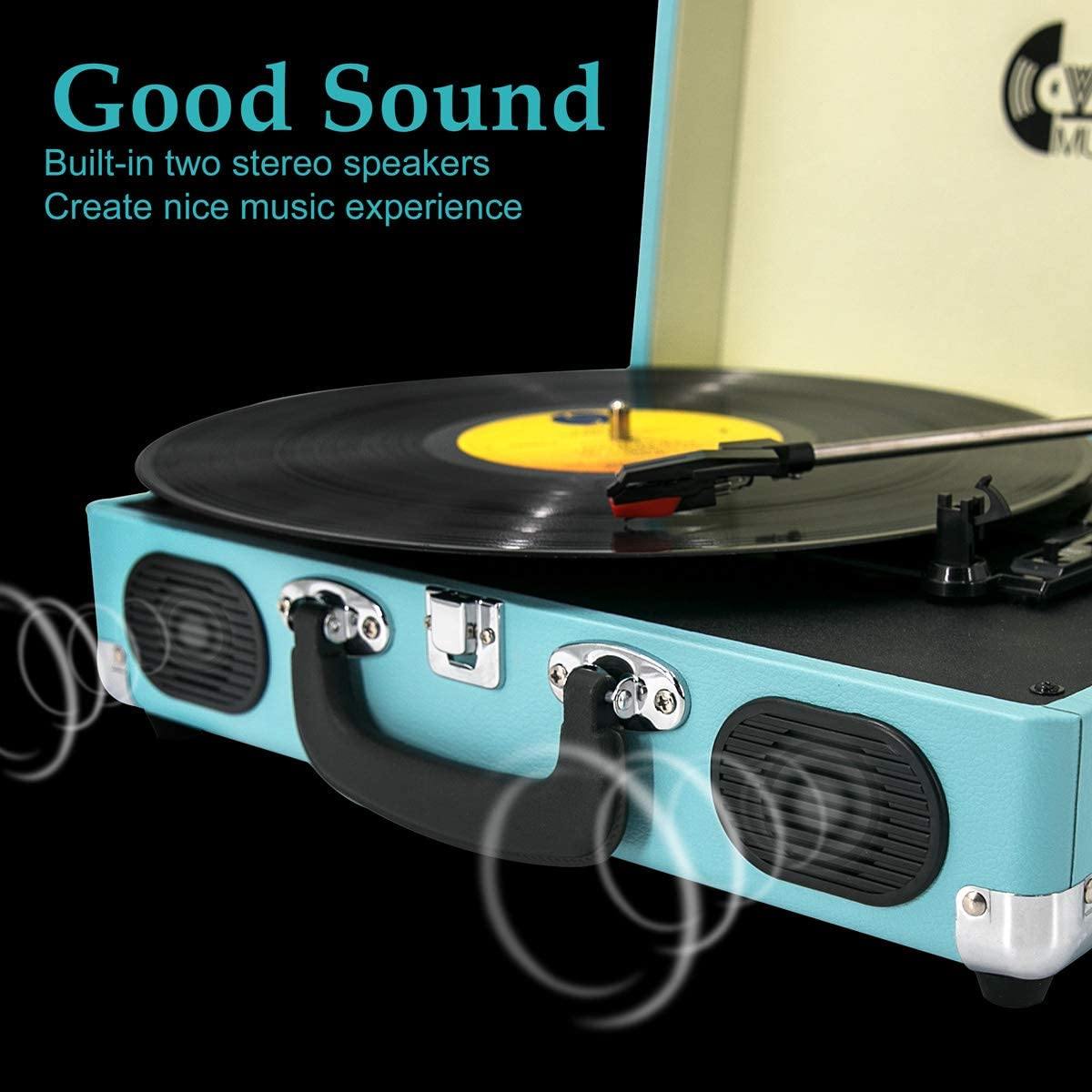 Retro Record Player for 33/45/78 RPM Vinyl Records,Bluetooth Belt-Drive Turntable - JOY2ESpree