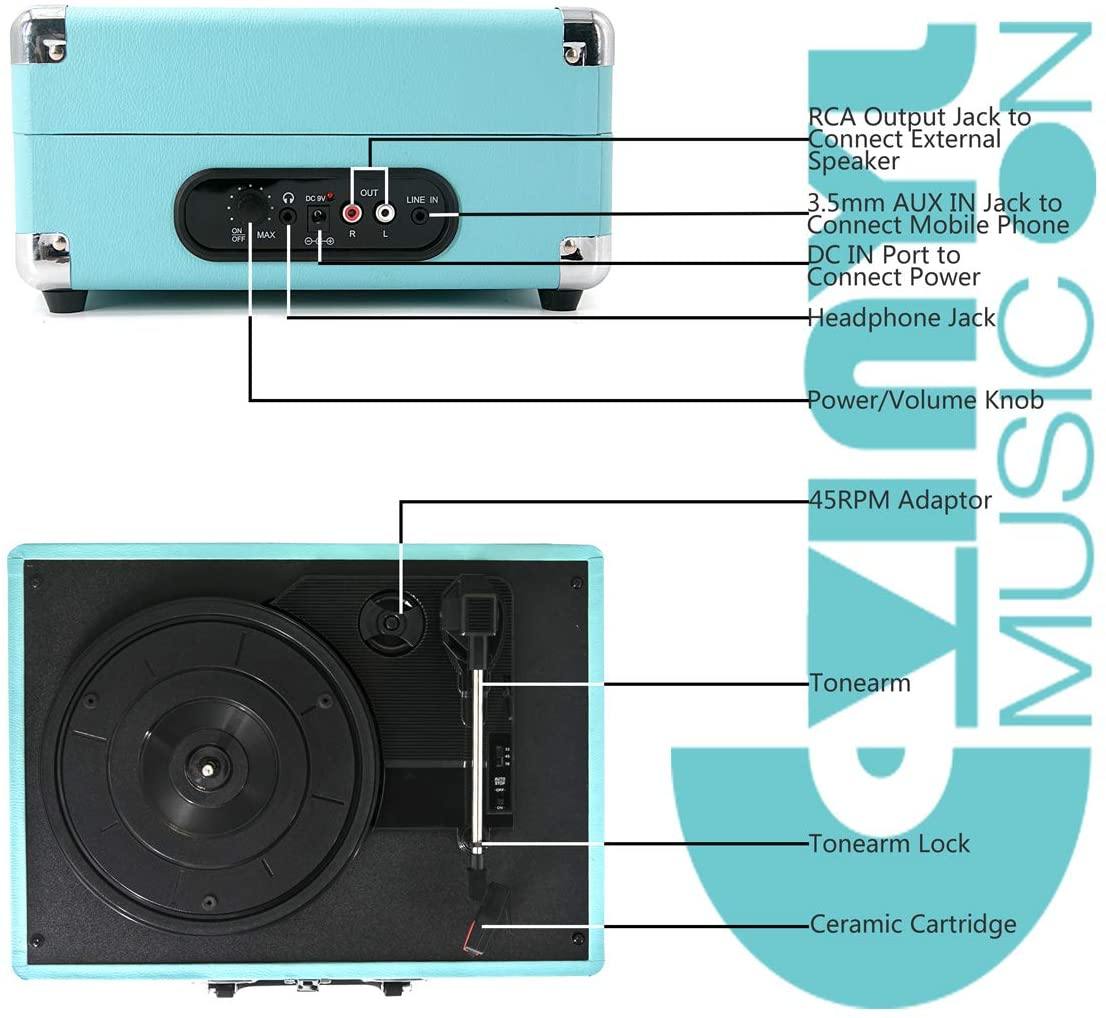 Retro Record Player for 33/45/78 RPM Vinyl Records,Bluetooth Belt-Drive Turntable - JOY2ESpree