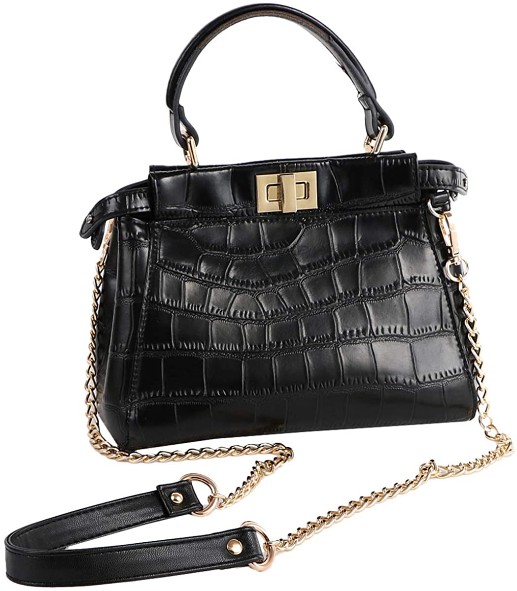 kilofly 2pc Gold Plated Faux Leather Removable Clutch Chain Shoulder Straps Set