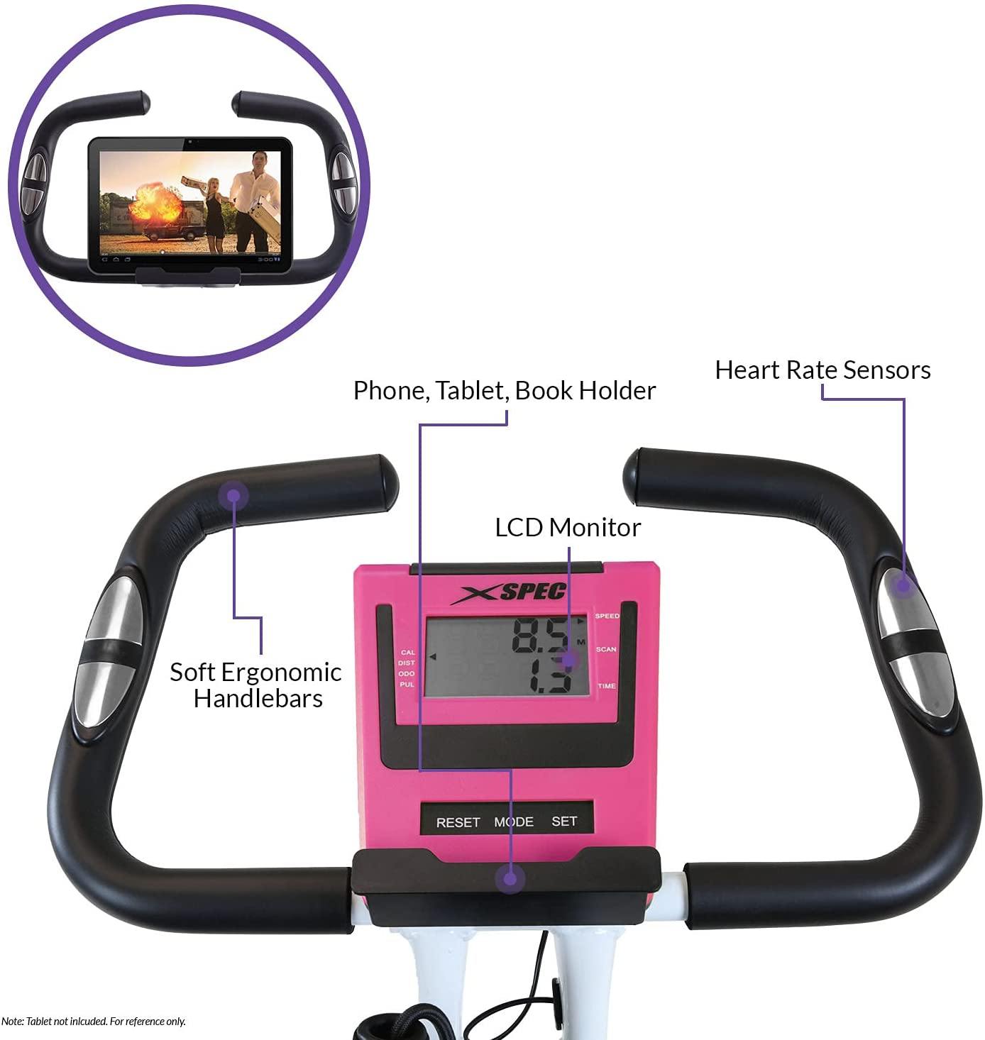 Xspec Indoor Foldable Stationary Upright Exercise Cardio Workout Cycling Bike with 16-Level Resistance, Magenta/Lime - JOY2ESpree