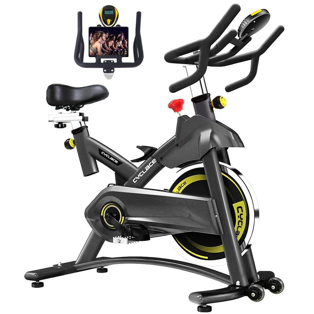 Cyclace Exercise Bike Stationary 330 Lbs Weight Capacity- Indoor Cycling Bike with Comfortable Seat Cushion, Tablet Holder and LCD Monitor - JOY2ESpree